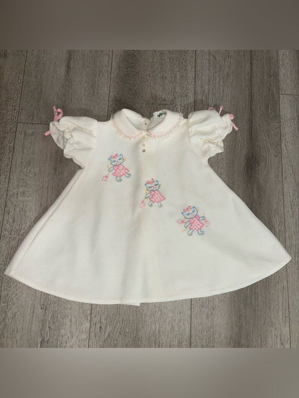 White Baby Dress with Pink Embroidered Ducklings